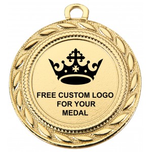 PACK OF 100 BULK BUY 40MM GOLD MEDALS, RIBBON AND CUSTOM LOGO **AMAZING VALUE**